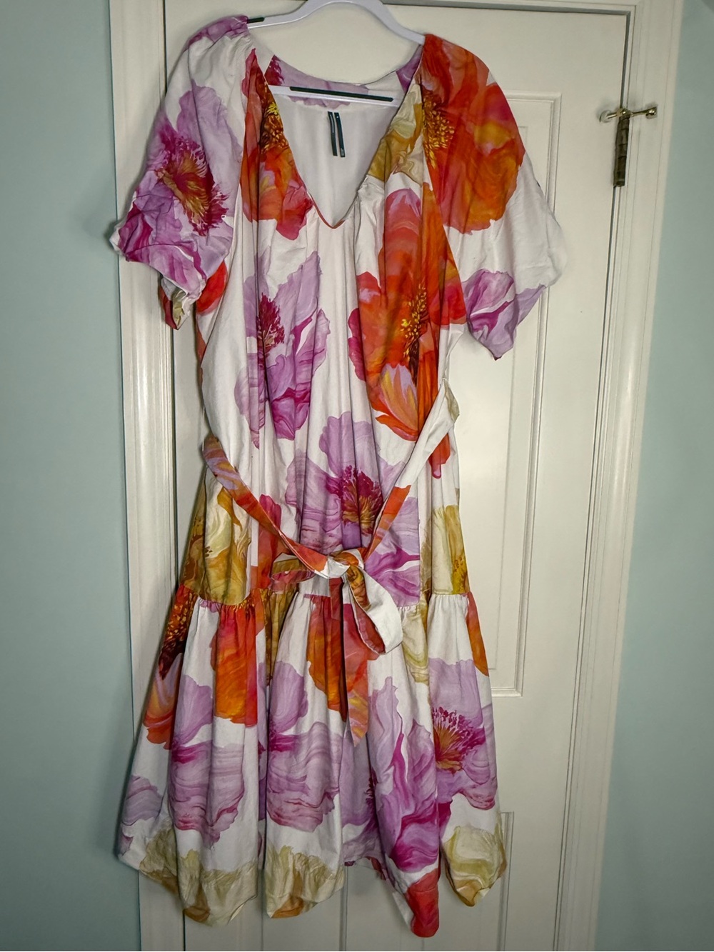 Anthropologie - Floral V-Neck Tent Midi Dress - Pink & Orange - Picture 5 of 7